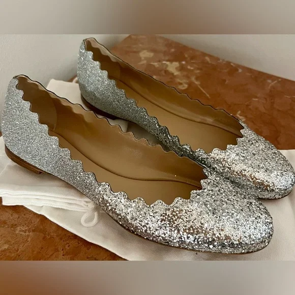 Chloe women Ballets Flat shoes Size 39 Metallics Silver Gray Shoes - Picture 8 of 14